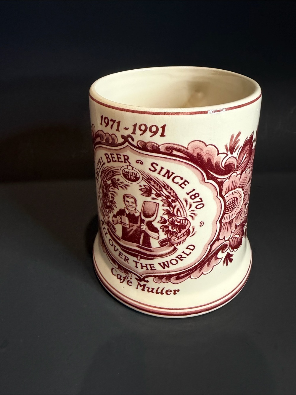 Vintage Ceramic Red Delft Amstel Stein Holland Netherlands Beer Mug